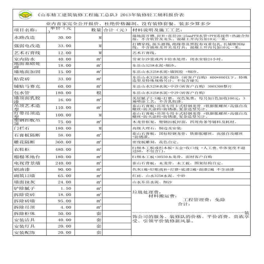 廈門裝修報價房屋表格圖_廈門房屋裝修報價表_廈門裝修報價房屋表格